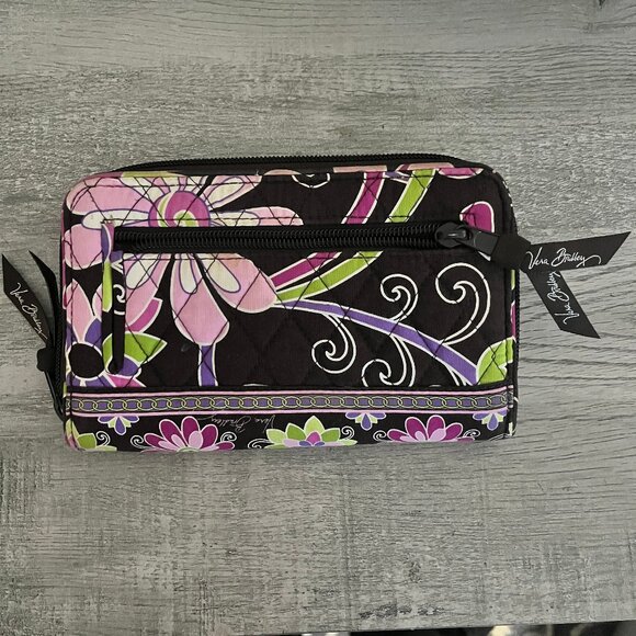 Vera Bradley Quilted Zip Wallet Brown Pink Floral Cotton Wristlet - Picture 3 of 5